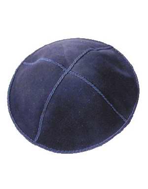 Kippah Leather Suede Dark Blue - Holy Land Gifts